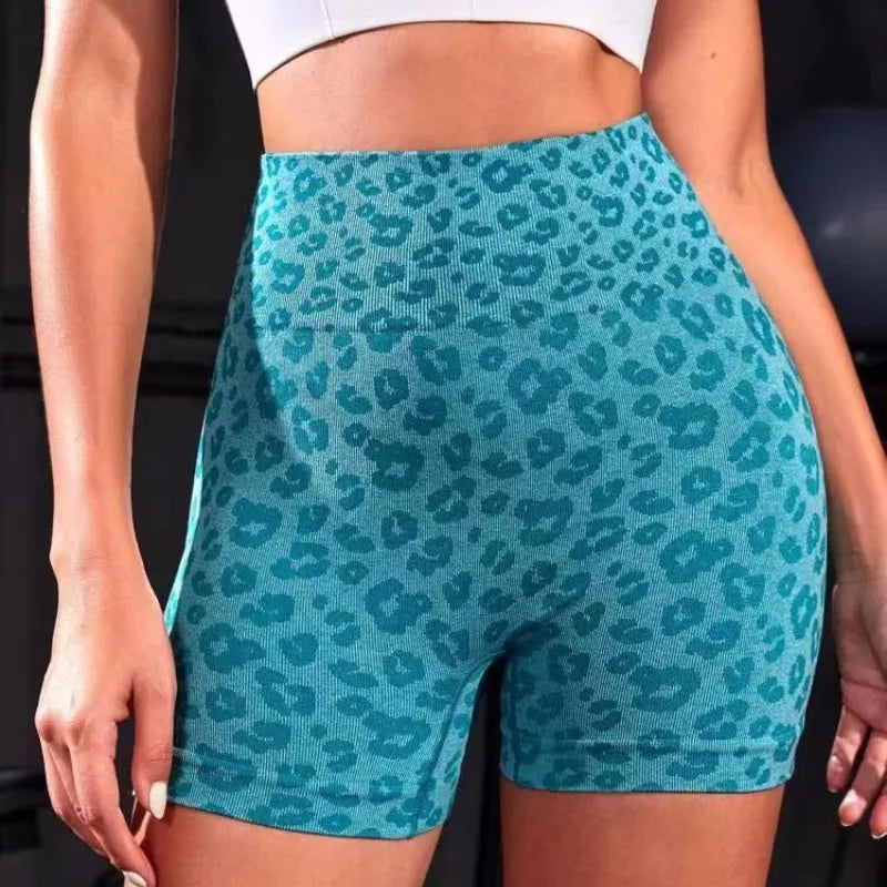 Tejas Leopard Print Seamless Scrunch Butt Fitness Shorts
